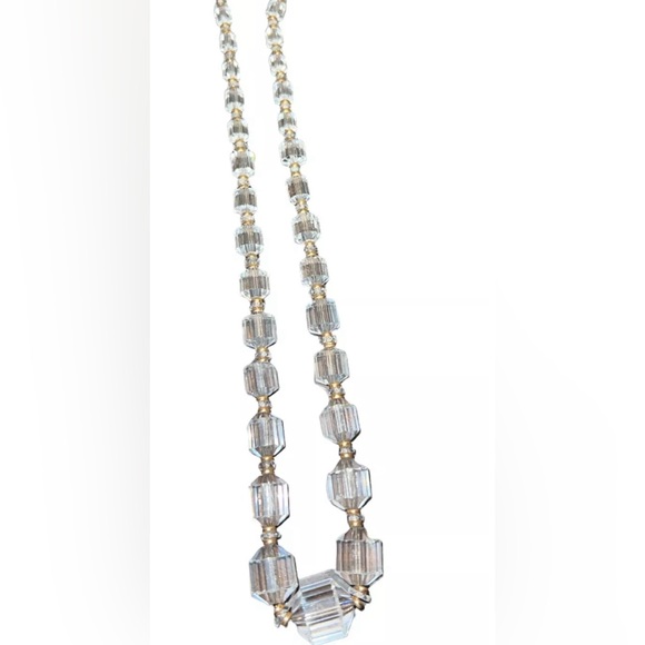 Crystal Quartz Cut Stone Octagonal Cylinder Bead 18”Necklace 14 Gf Clasp - Picture 4 of 8